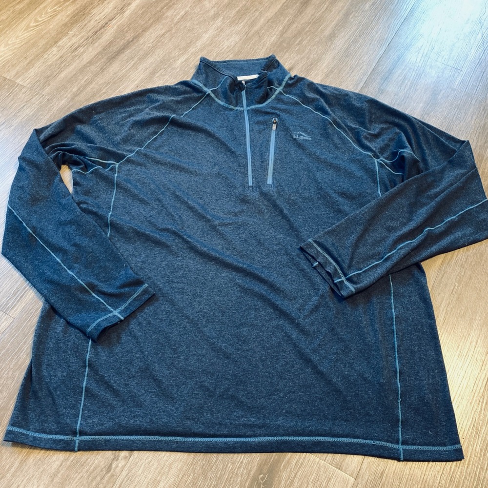 LL Bean Mens Quarter Zip Pullover Blue Heather Long Sleeve Shirt Size Large‎